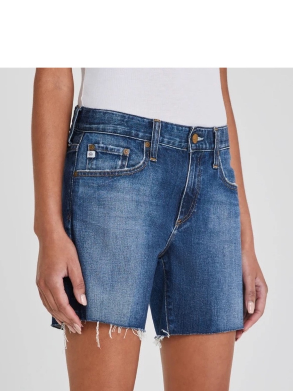 Ag Adriano Goldschmied Womens Becke Denim Shorts Raw Hem Size 27 Coadtal Cowgirl - Picture 2 of 10